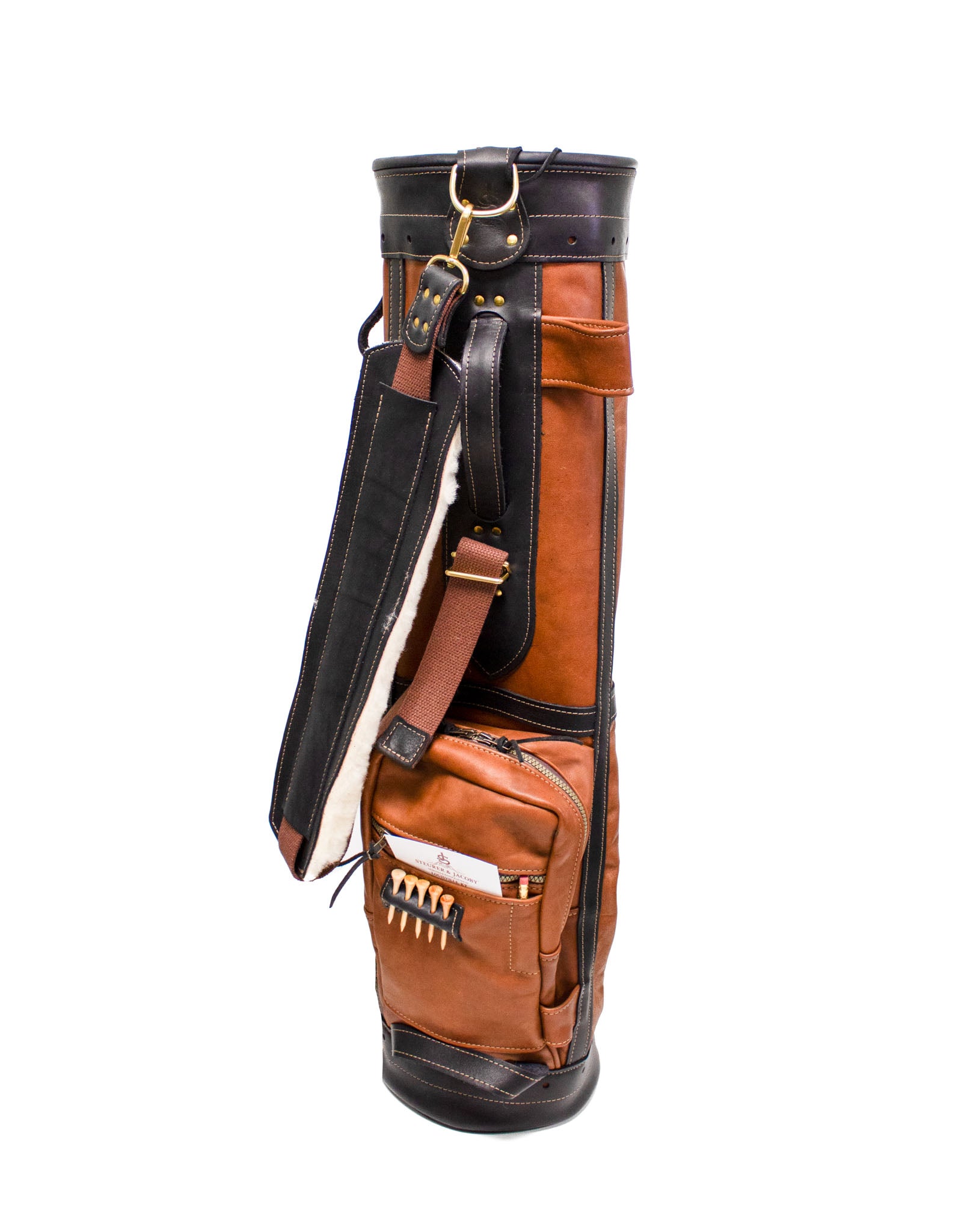 Chestnut Leather with Black Leather Trim Sunday Style Golf Bag- Steurer & Jacoby