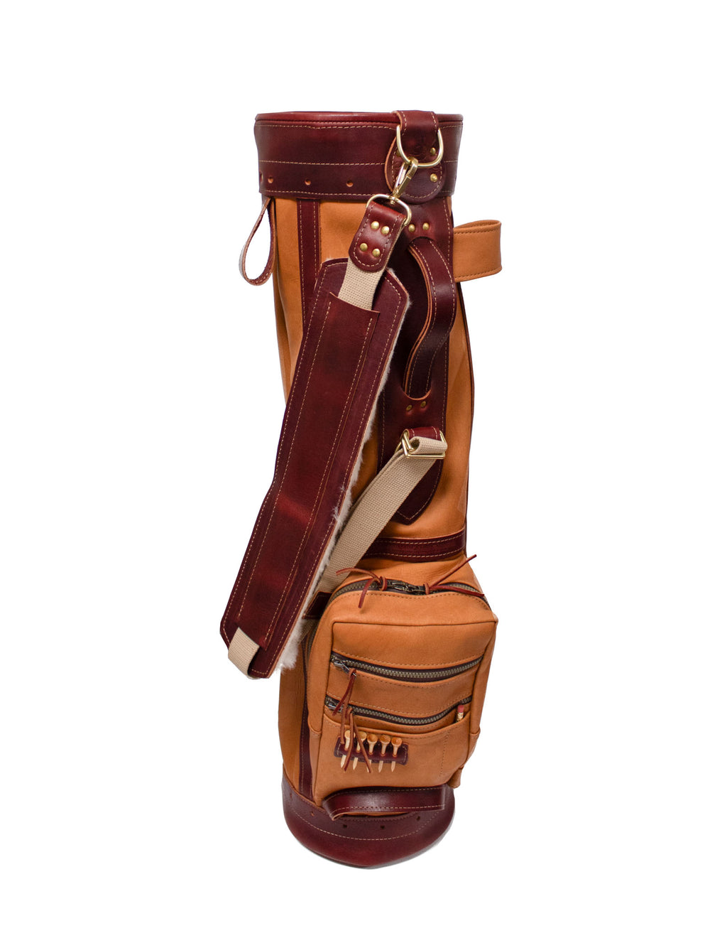 deerskin and burgundy leather golf bag 