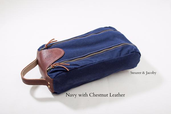 Navy and Chestnut Leather Shoe Bag- Steurer & Jacoby