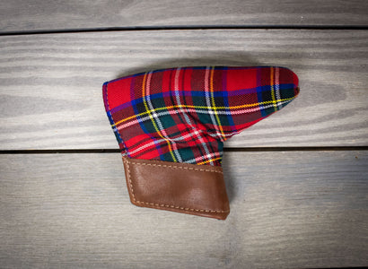 Stewart Prince Charles Tartan and Chestnut Leather Putter Cover- Steurer & Jacoby