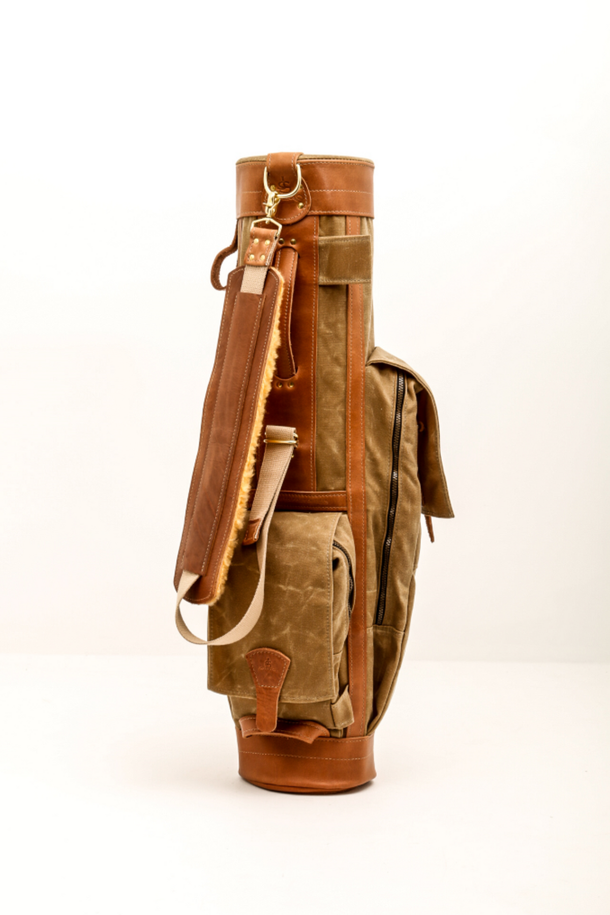 Field Tan Waxed Cotton Duck Canvas with Natural Leather Airliner Golf Bag Steurer & Jacoby
