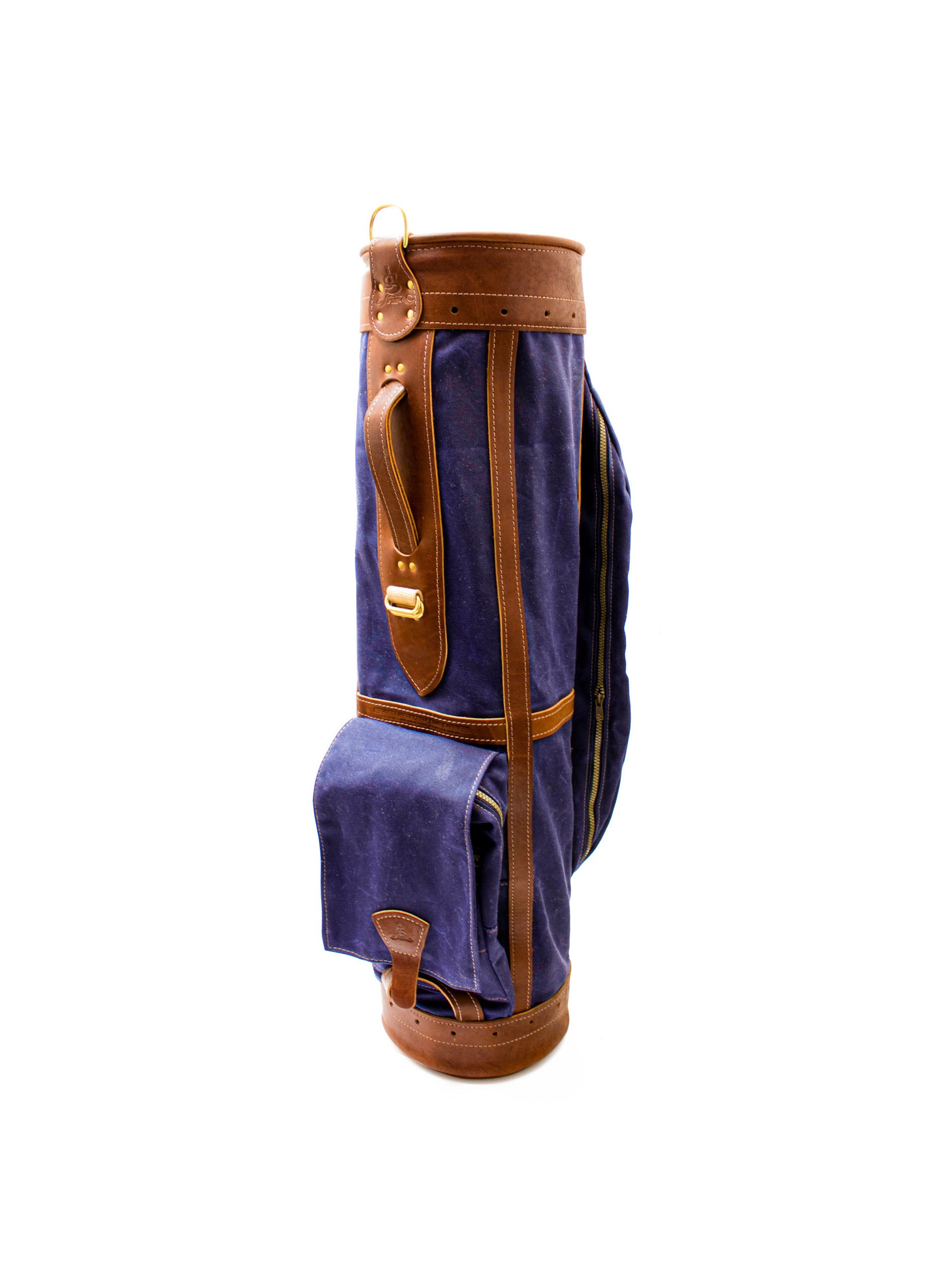 Leather & Waxed Canvas Classic Staff Golf Bag- Navy with Chestnut Leather
