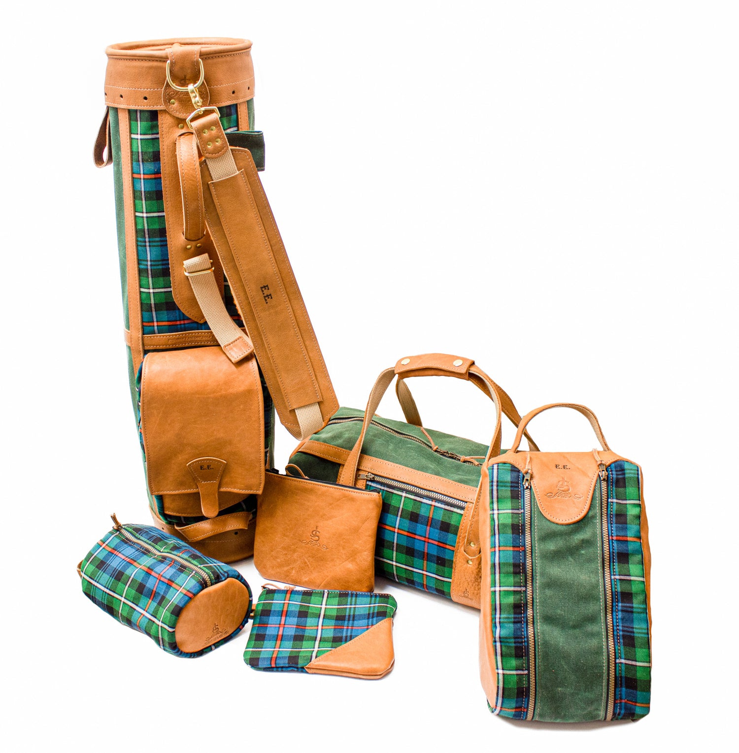 Leather and Tartan Golf Bag with Matching Accessories