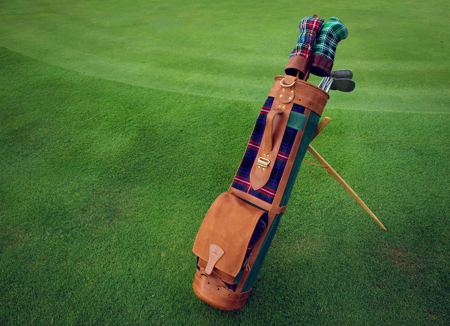 Leather & Tartan Sunday Golf Bag- Steurer & Jacoby