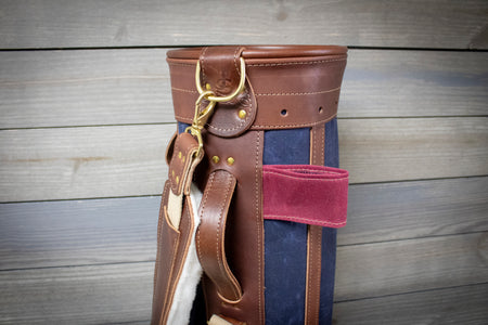 8" Sunday Style Golf Bag Top Cuff- Navy with Burgundy Accents and Chestnut Leather- Steurer & Jacoby