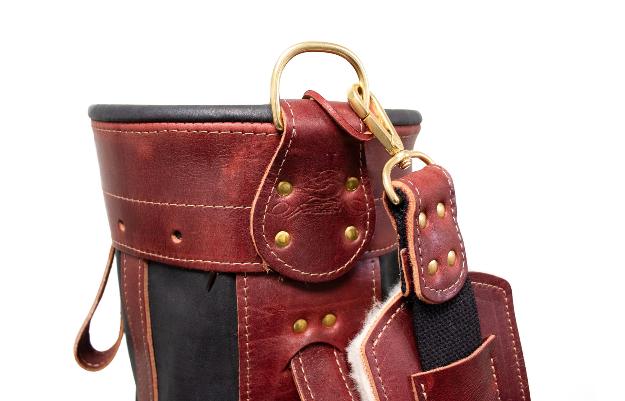 Black Leather with Burgundy Leather Trim Sunday Style Golf Bag Top Cuff- Steurer & Jacoby