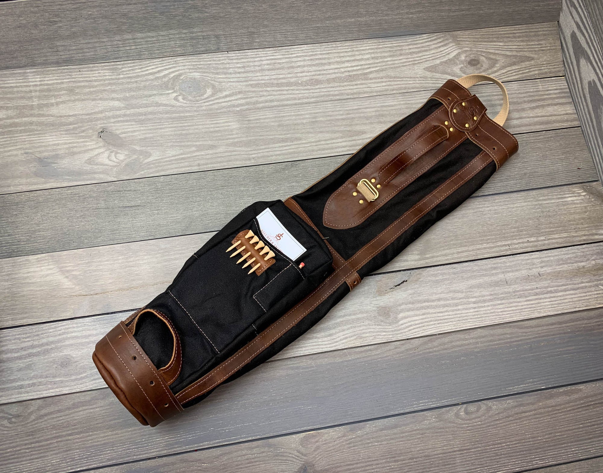Black and Chestnut Leather Pencil Style Golf Bag- Steurer & Jacoby