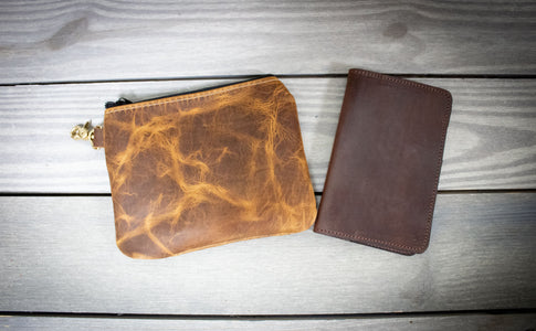 Caramel Bison Leather Tee Pouch and Chestnut Leather Scorecard Holder- Steurer & Jacoby