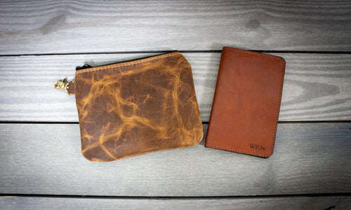 Caramel Bison Leather Tee Pouch and Natural Leather Scorecard Holder- Steurer & Jacoby