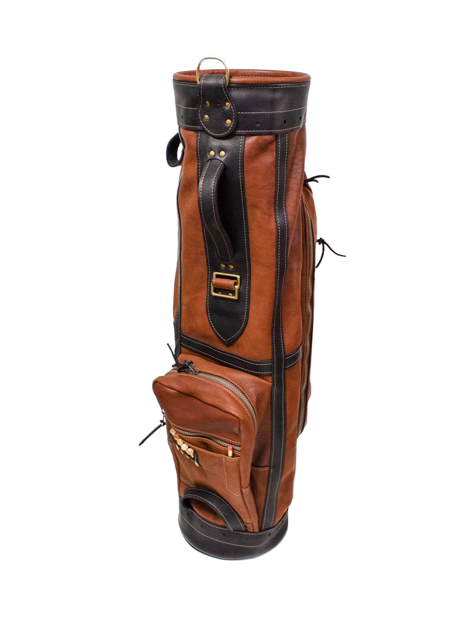 Chestnut Leather and Black Leather Trim Staff Style Golf Bag- Steurer & Jacoby