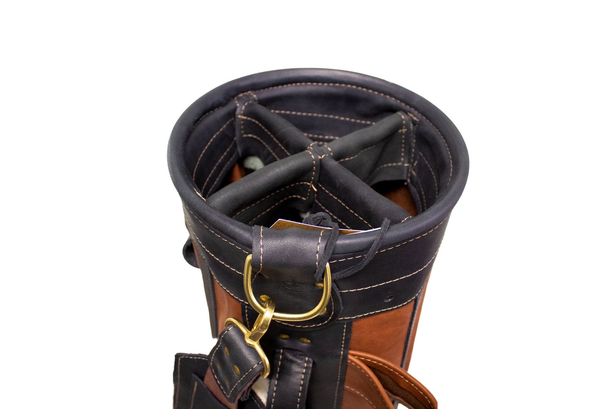 Chestnut Leather with Black Leather Trim Sunday Style Golf Bag Top Cuff- Steurer & Jacoby