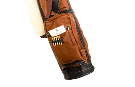 Chestnut Leather with Black Leather Trim Sunday Style Golf Bag Ball Pocket- Steurer & Jacoby