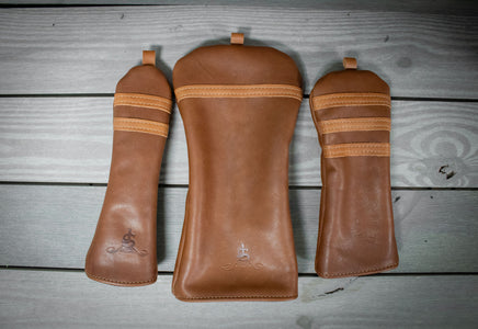 Chestnut and Natural Leather Set of Golf Head Covers- Steurer & Jacoby