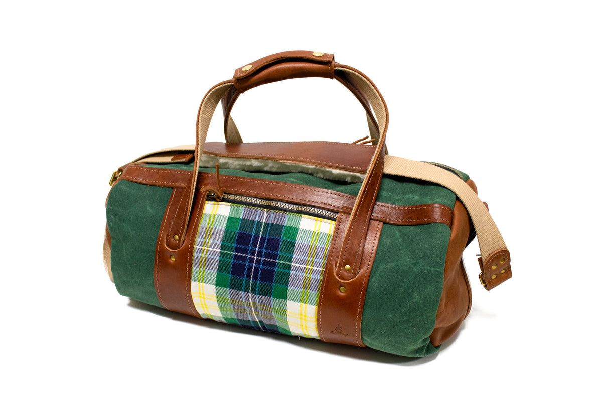 Fitzpatrick Tartan and Chestnut Leather Club Duffel Bag- Steurer & Jacoby