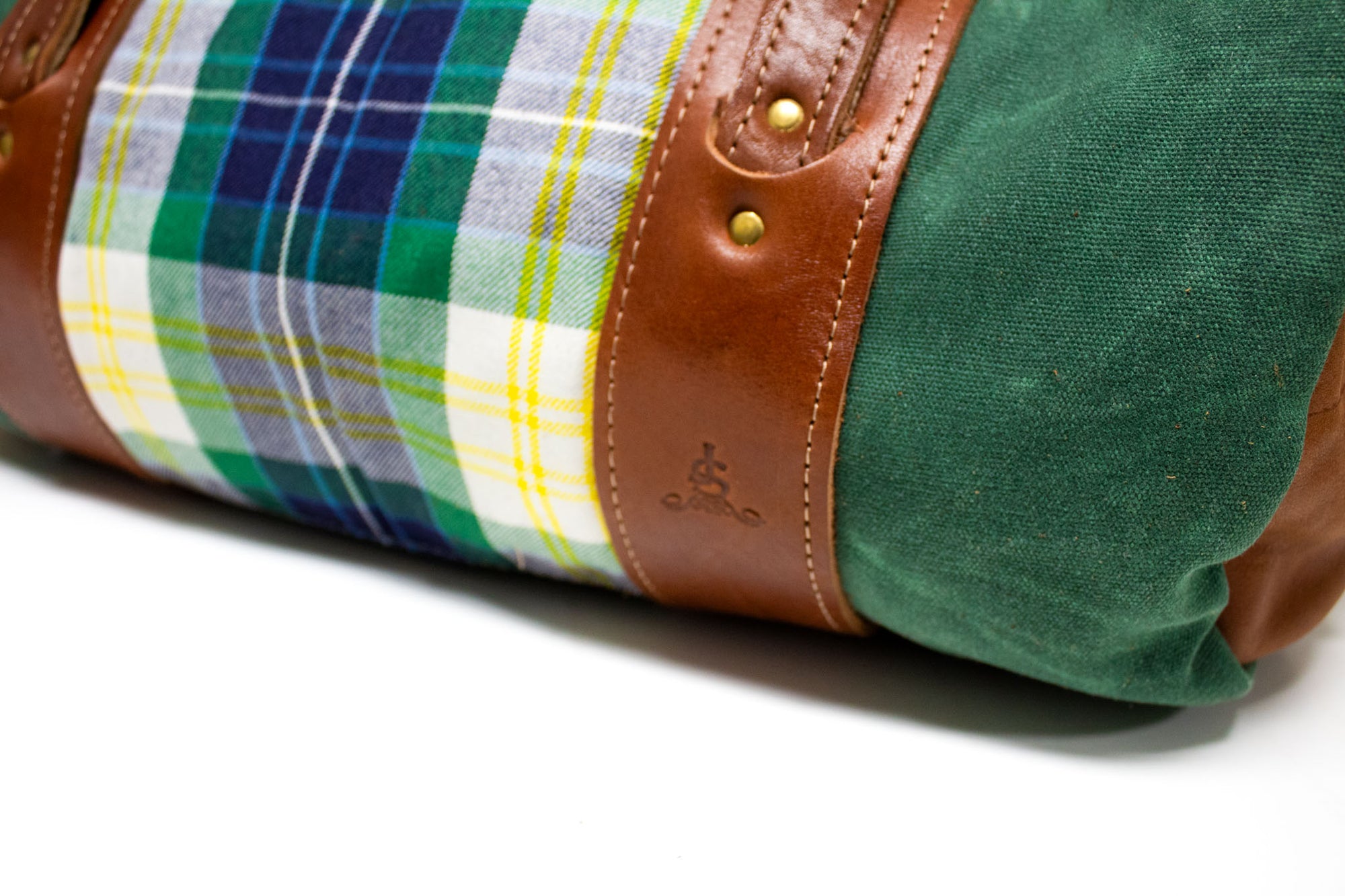 Fitzpatrick Tartan and Chestnut Leather Club Duffel Bag- Steurer & Jacoby