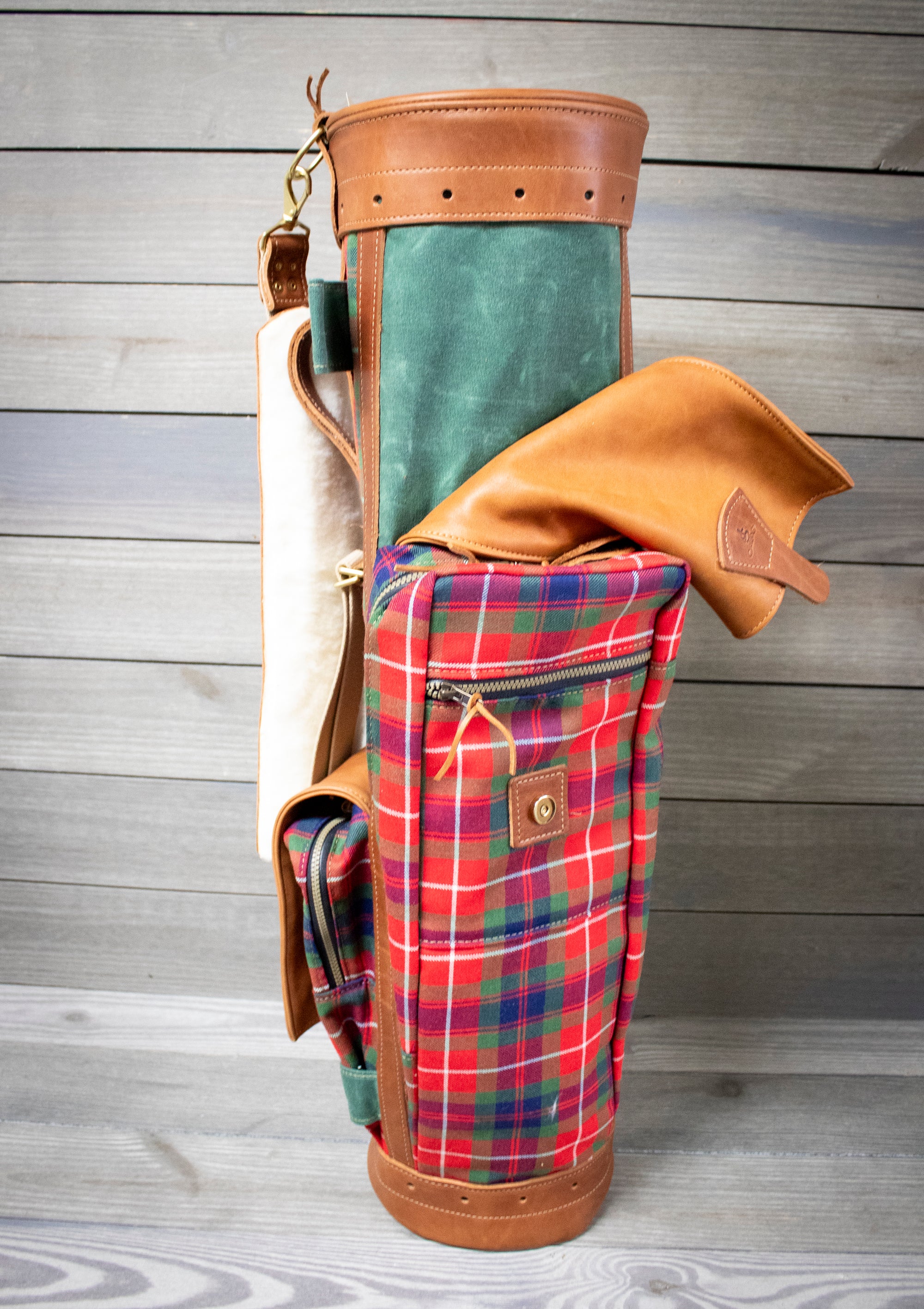 Fraser of Lovat Tartan and Leather Airliner Style Golf Bag Sweater Pocket- Steurer & Jacoby