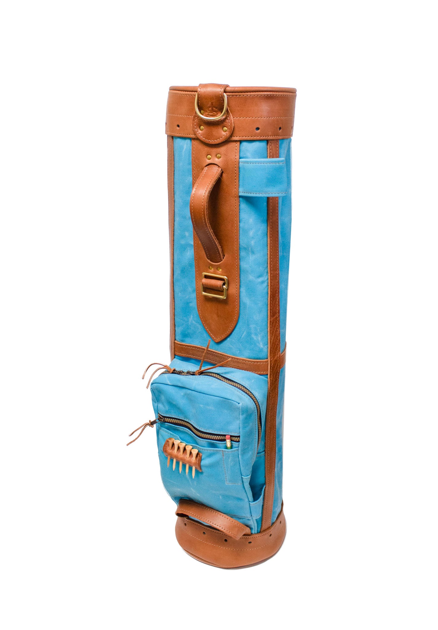  Light Blue with Natural Leather Sunday Style Golf Bag- Steurer & Jacoby