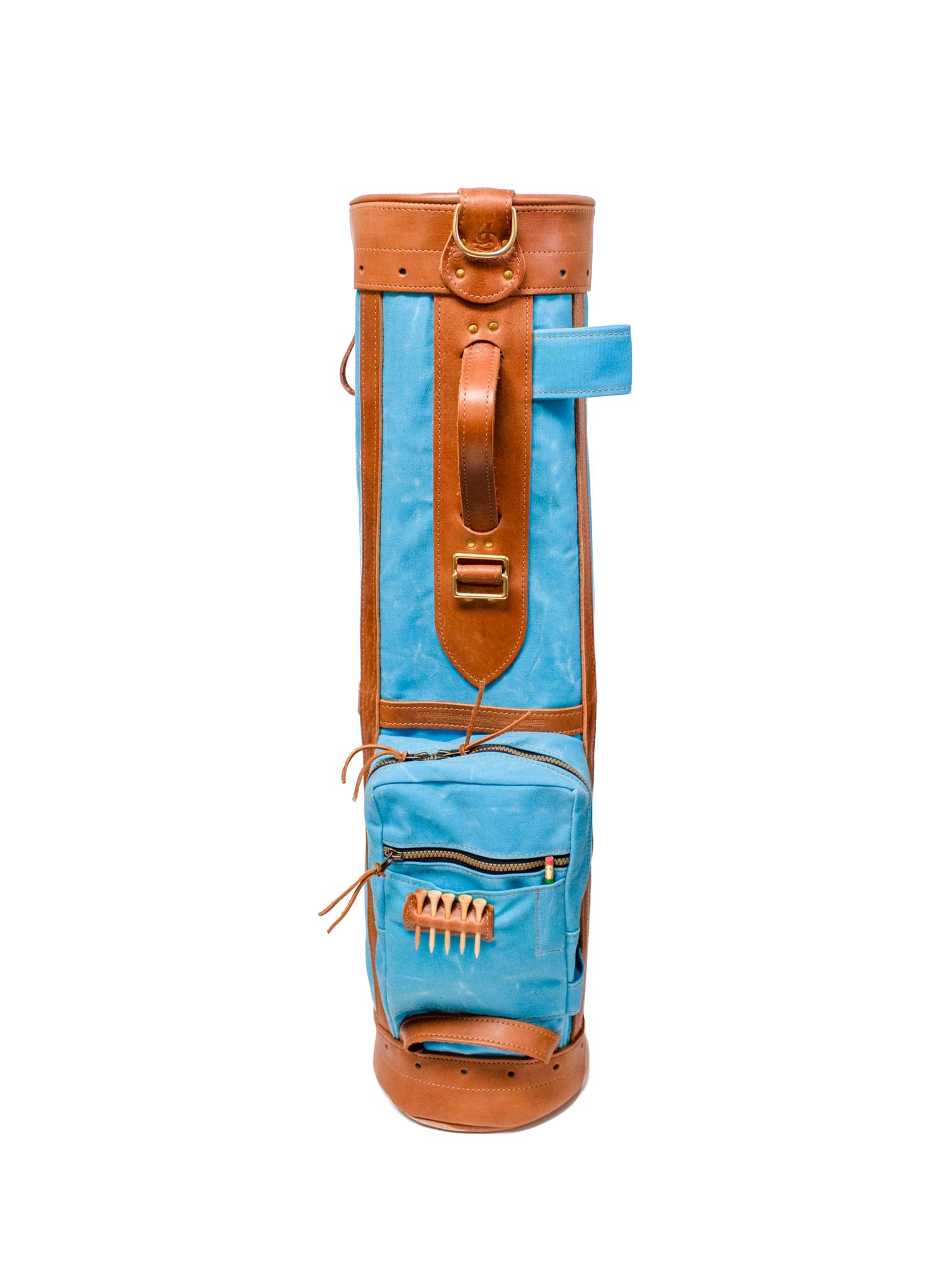  Light Blue with Natural Leather Sunday Style Golf Bag- Steurer & Jacoby