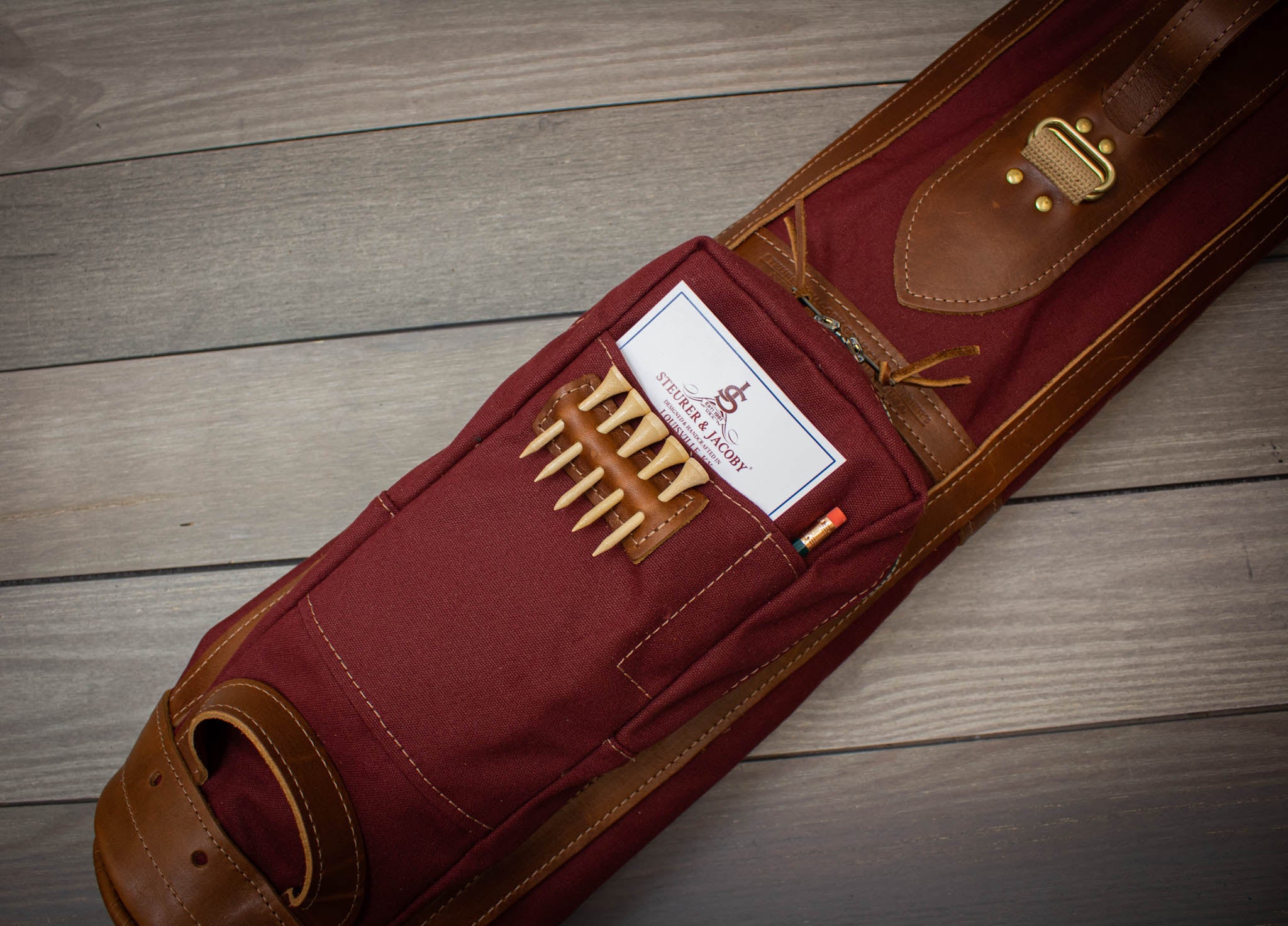 Maroon and Chestnut Leather Pencil Style Golf Bag - Steurer & Jacoby