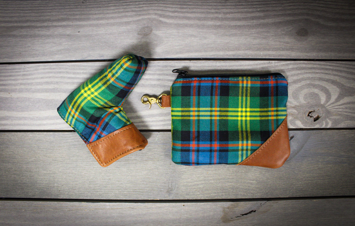 Yellow and Green Tartan Golf Tee Pouch and Putter Cover- Steurer & Jacoby