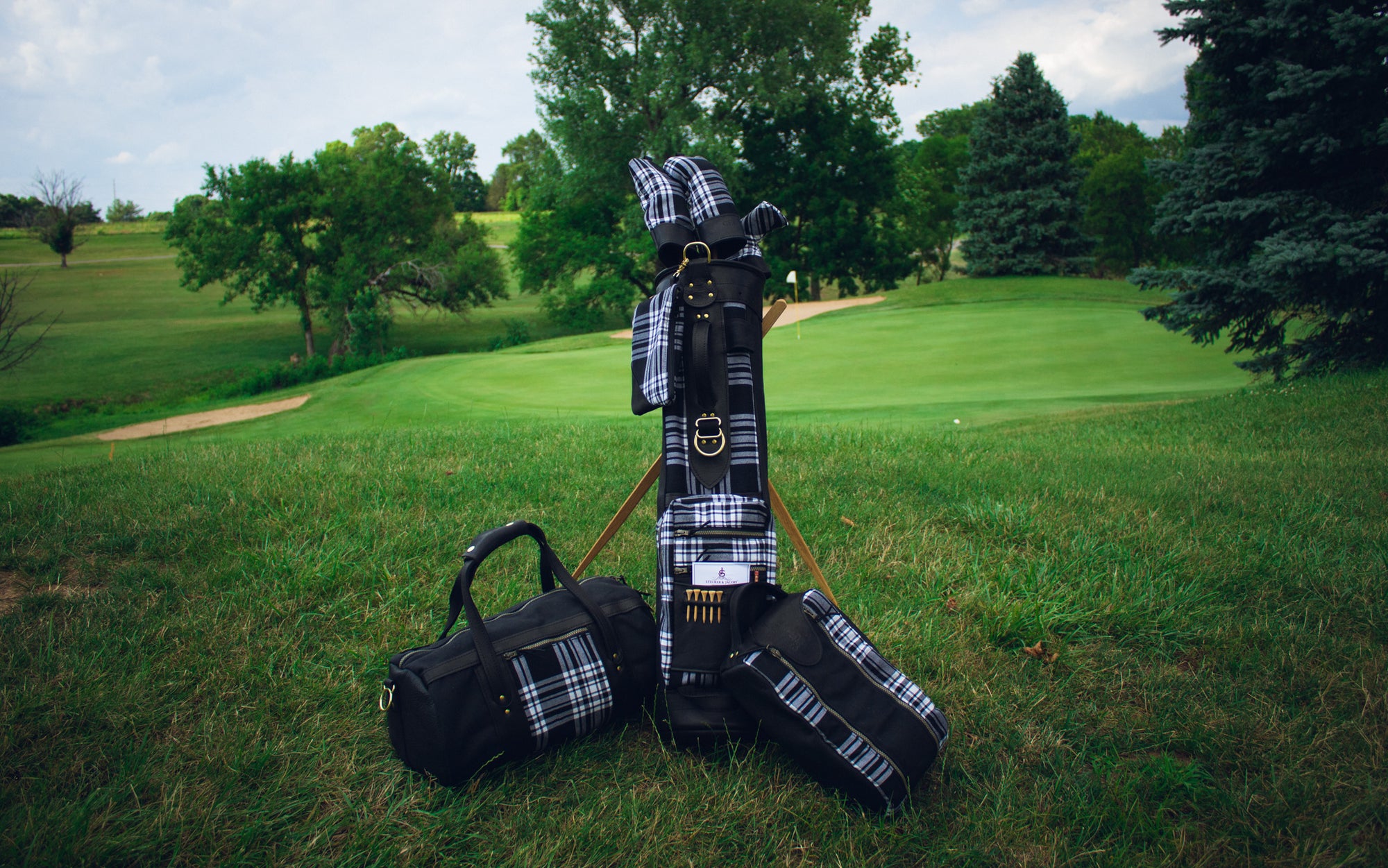 Leather & Tartan Golf Bag with Matching Accessories- Steurer & Jacoby