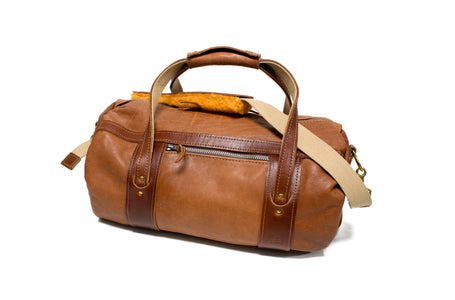Natural Leather with Chestnut Leather Trim Club Duffel Bag- Steurer & Jacoby