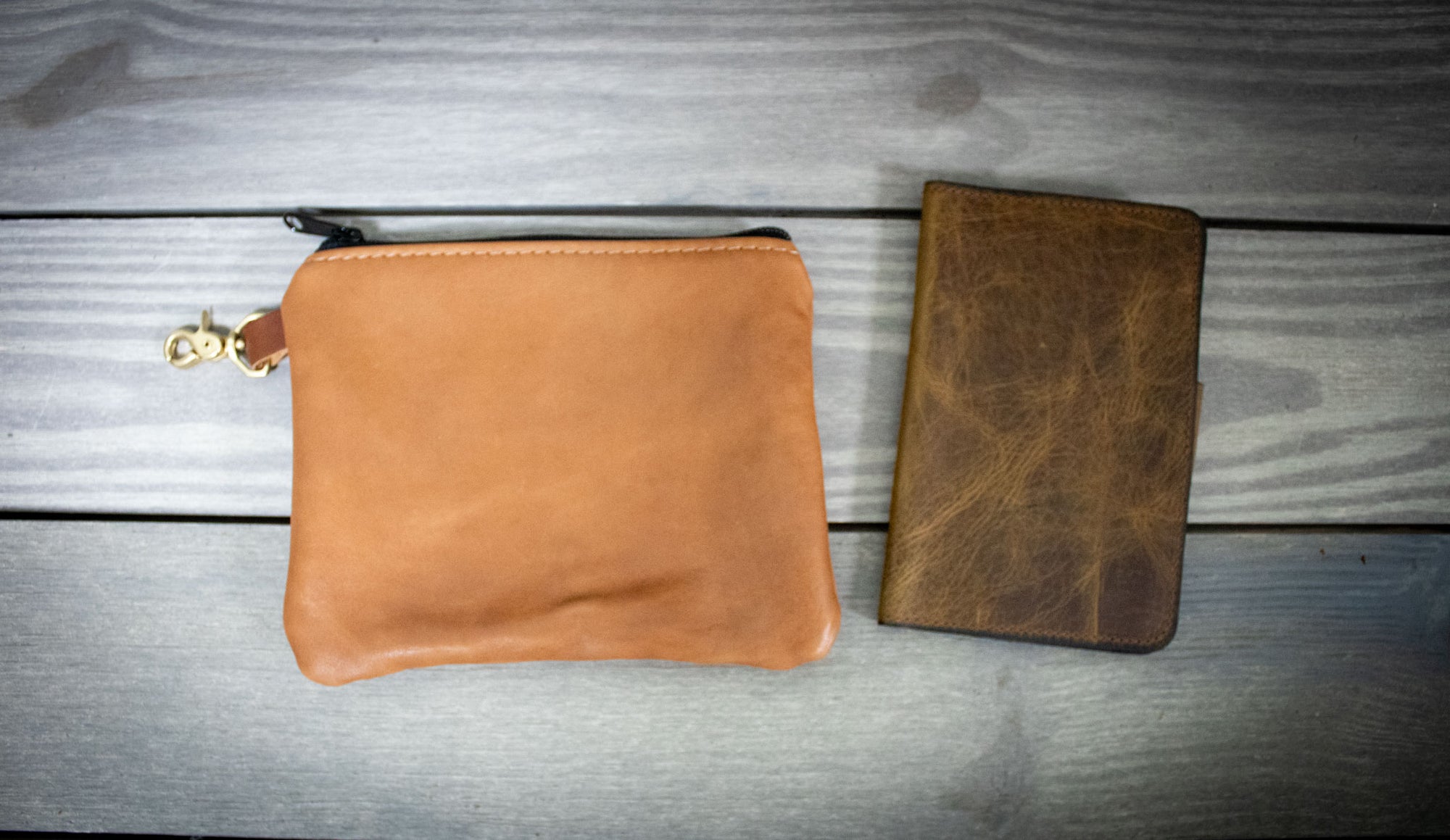 Natural Leather Tee Pouch and Caramel Bison Leather Scorecard Holder- Steurer & Jacoby