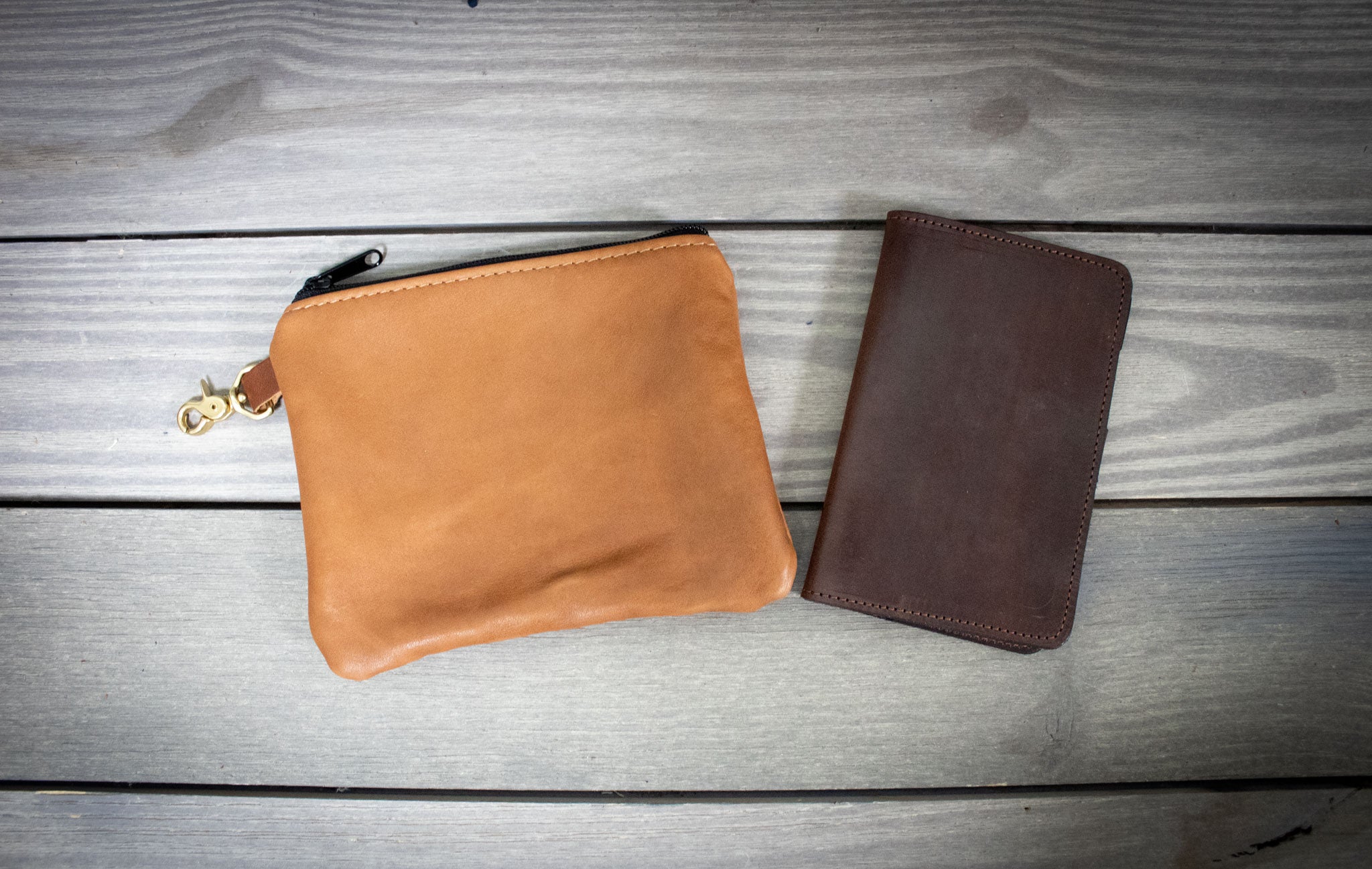 Natural Leather Tee Pouch and Chestnut Leather Scorecard Holder- Steurer & Jacoby