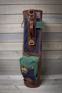 Navy and Spruce Green with Chestnut Leather 8" Sunday Style Golf Bag- Steurer & Jacoby