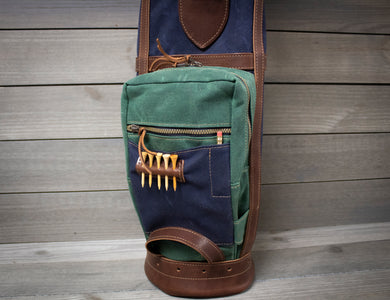 Navy and Spruce Green with Chestnut Leather 8" Sunday Style Golf Bag- Steurer & Jacoby