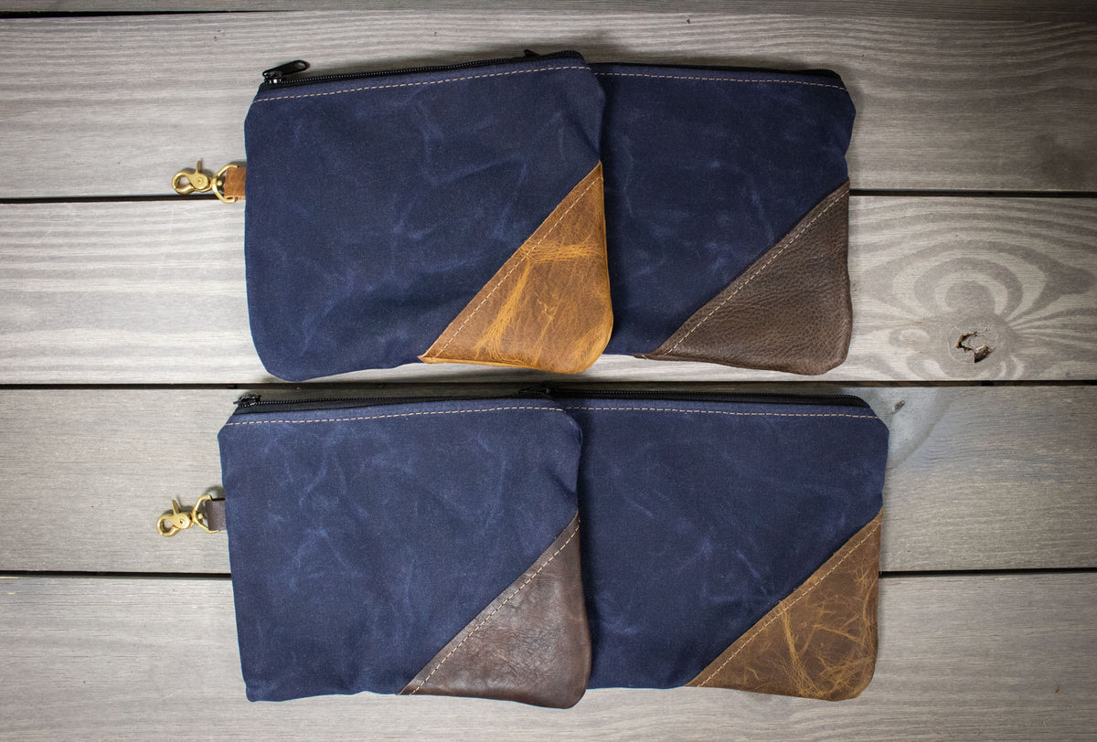 Leather and Navy Canvas Valuables Pouch- Steurer & Jacoby