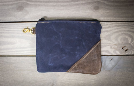 Leather and Navy Canvas Valuables Pouch- Steurer & Jacoby
