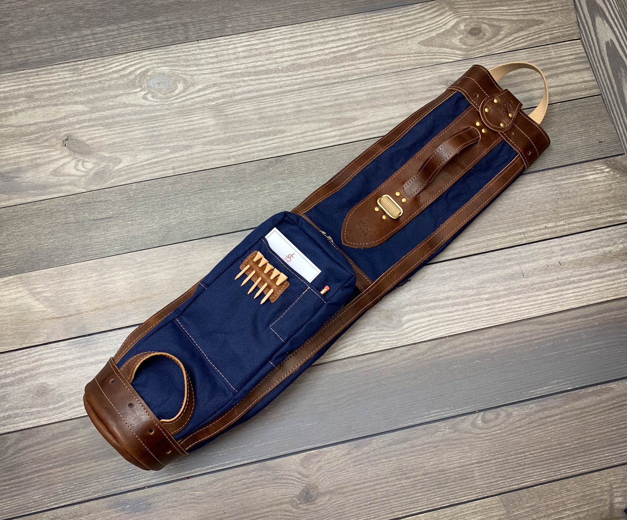 Navy and Chestnut Leather Pencil Bag- Steurer & Jacoby