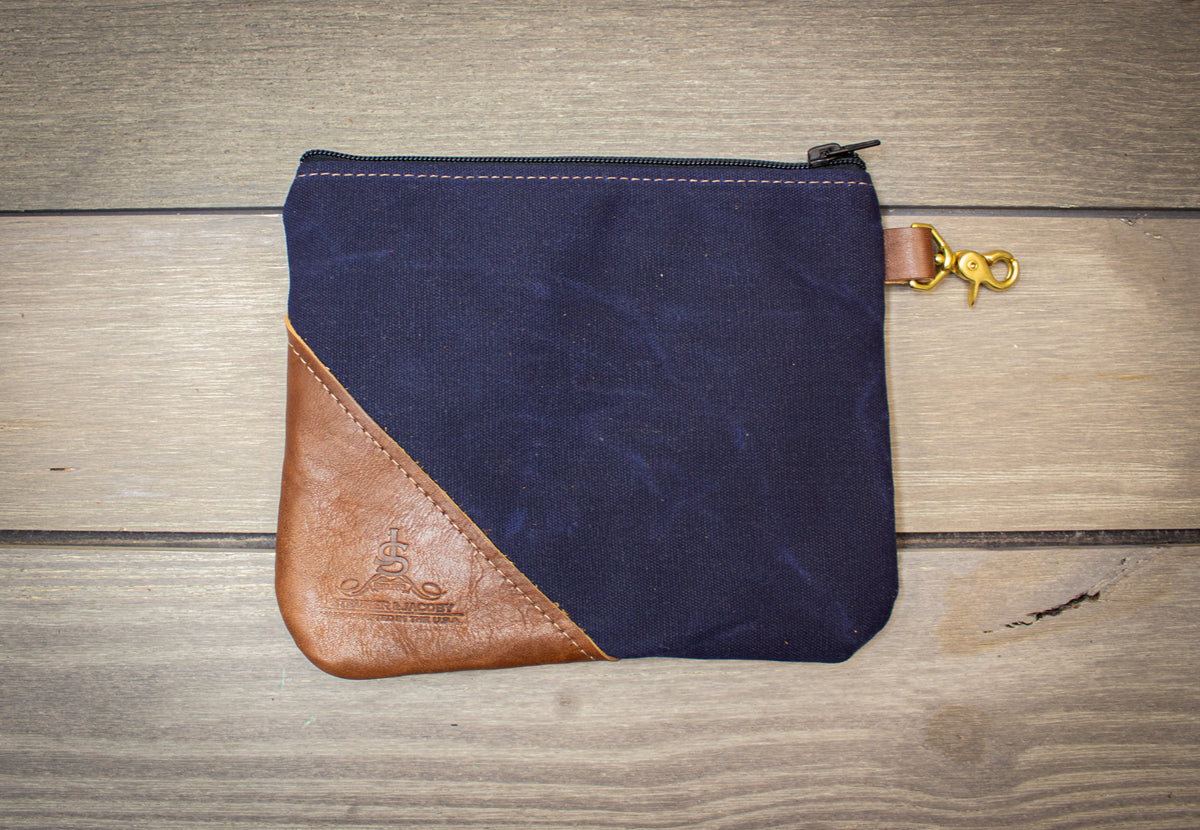 Leather and Navy Canvas Valuables Pouch- Steurer & Jacoby