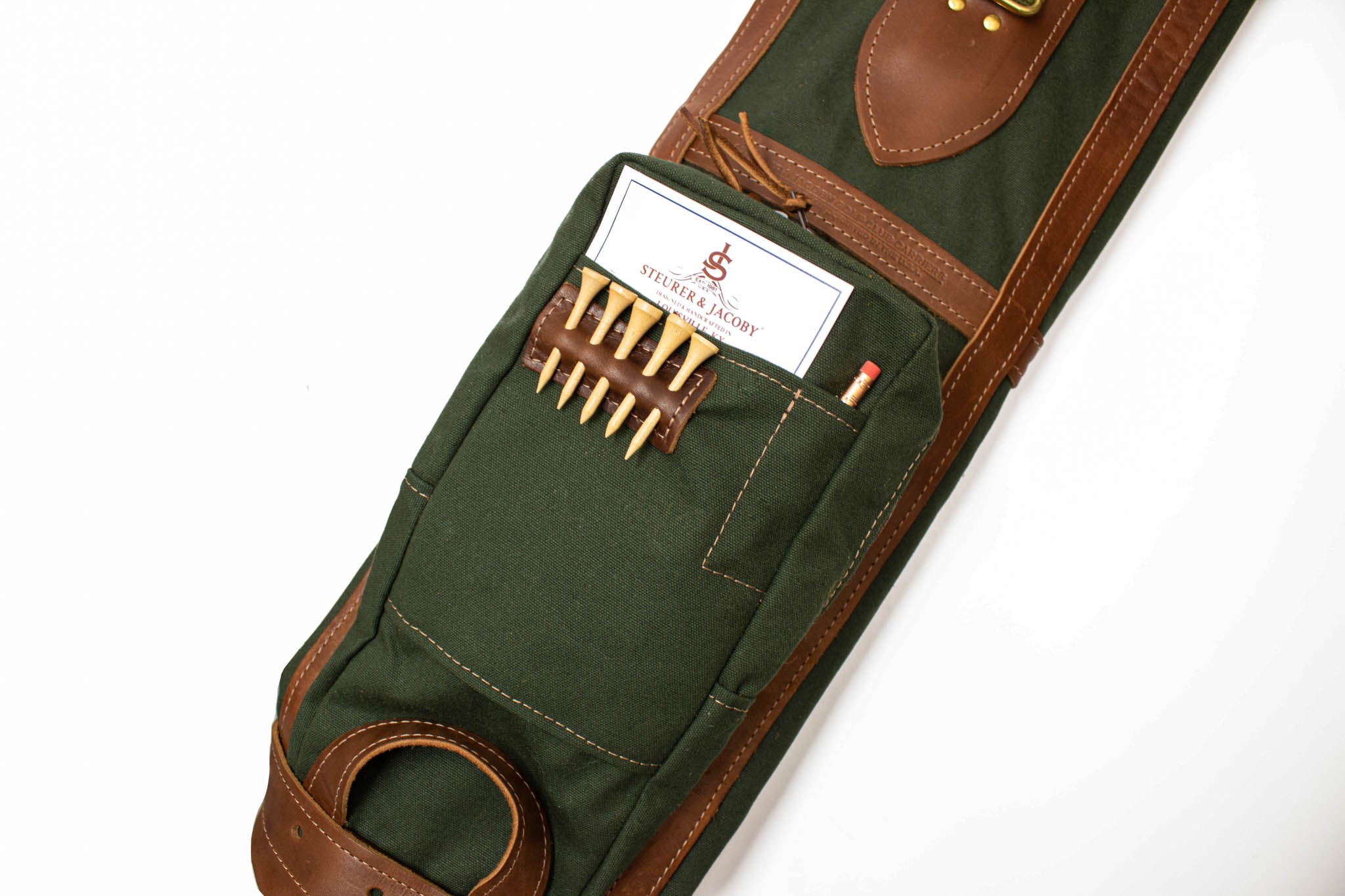 Olive and Chestnut Leather Pencil Style Golf Bag- Steurer & Jacoby