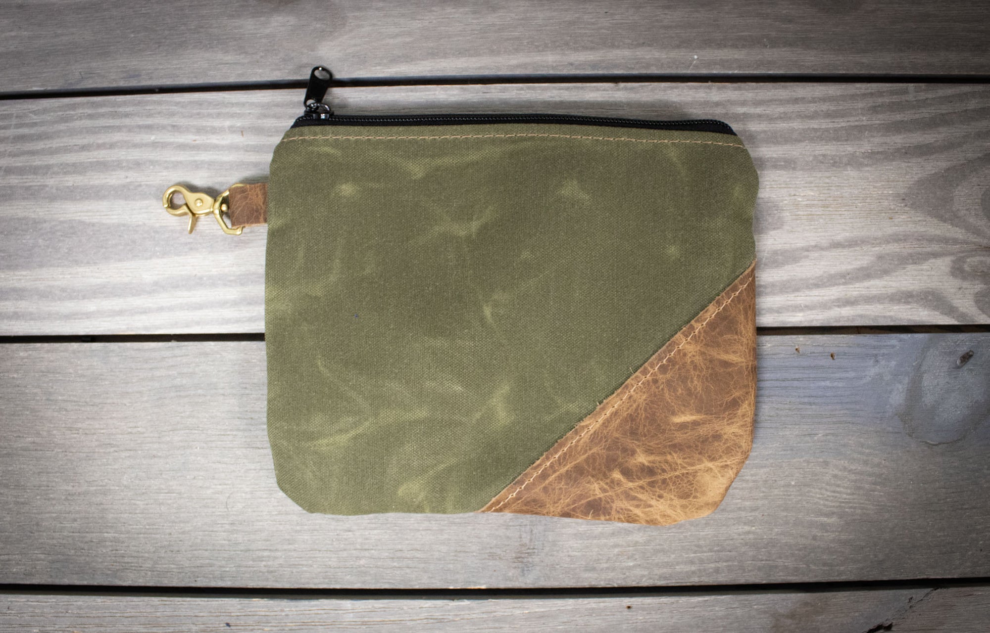 Olive Canvas and Chocolate Bison Valuables Pouch- Steurer & Jacoby