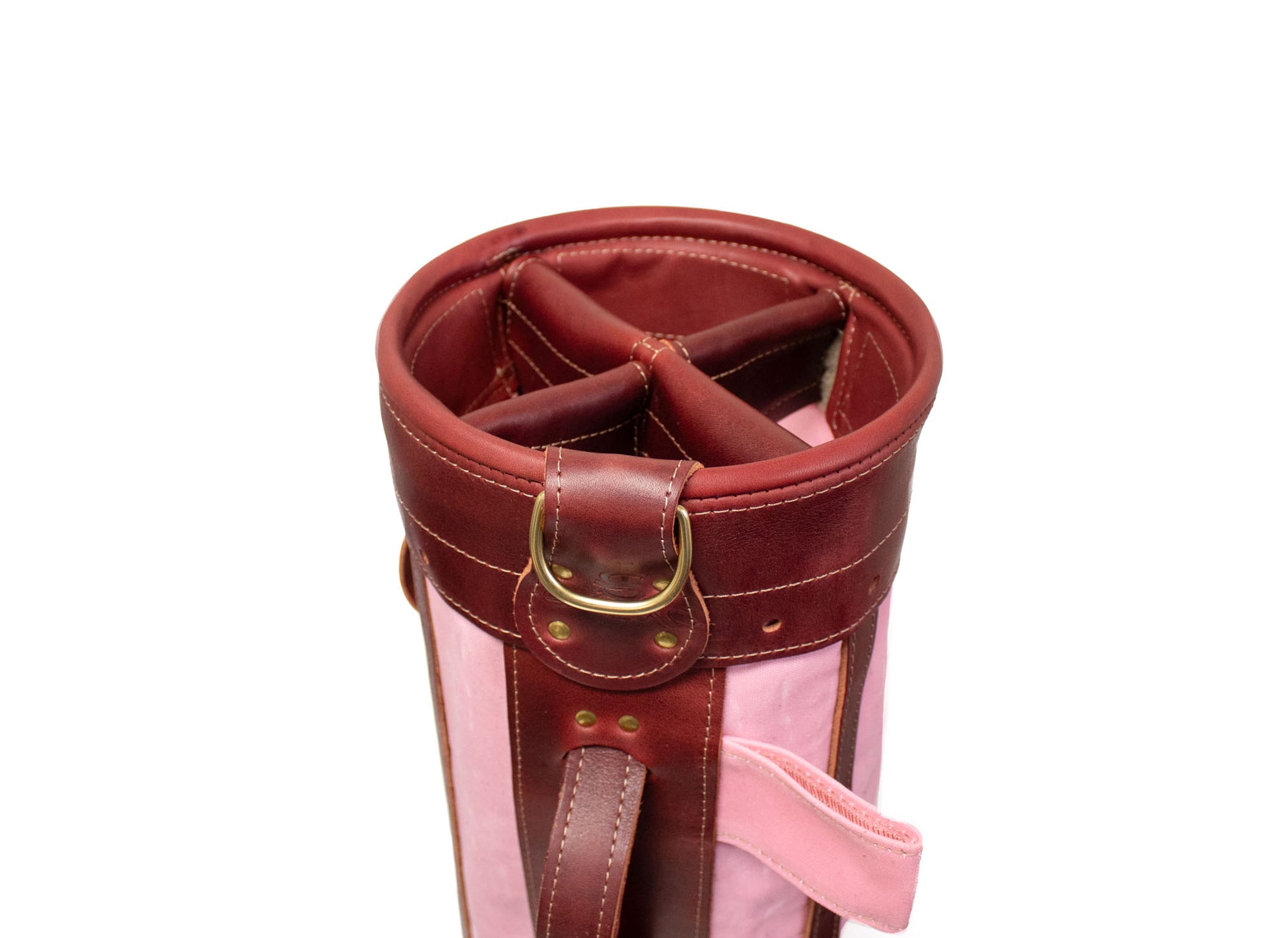 Light Pink and Burgundy Leather Sunday Style Golf Bag 4- Way Divider- Steurer & Jacoby