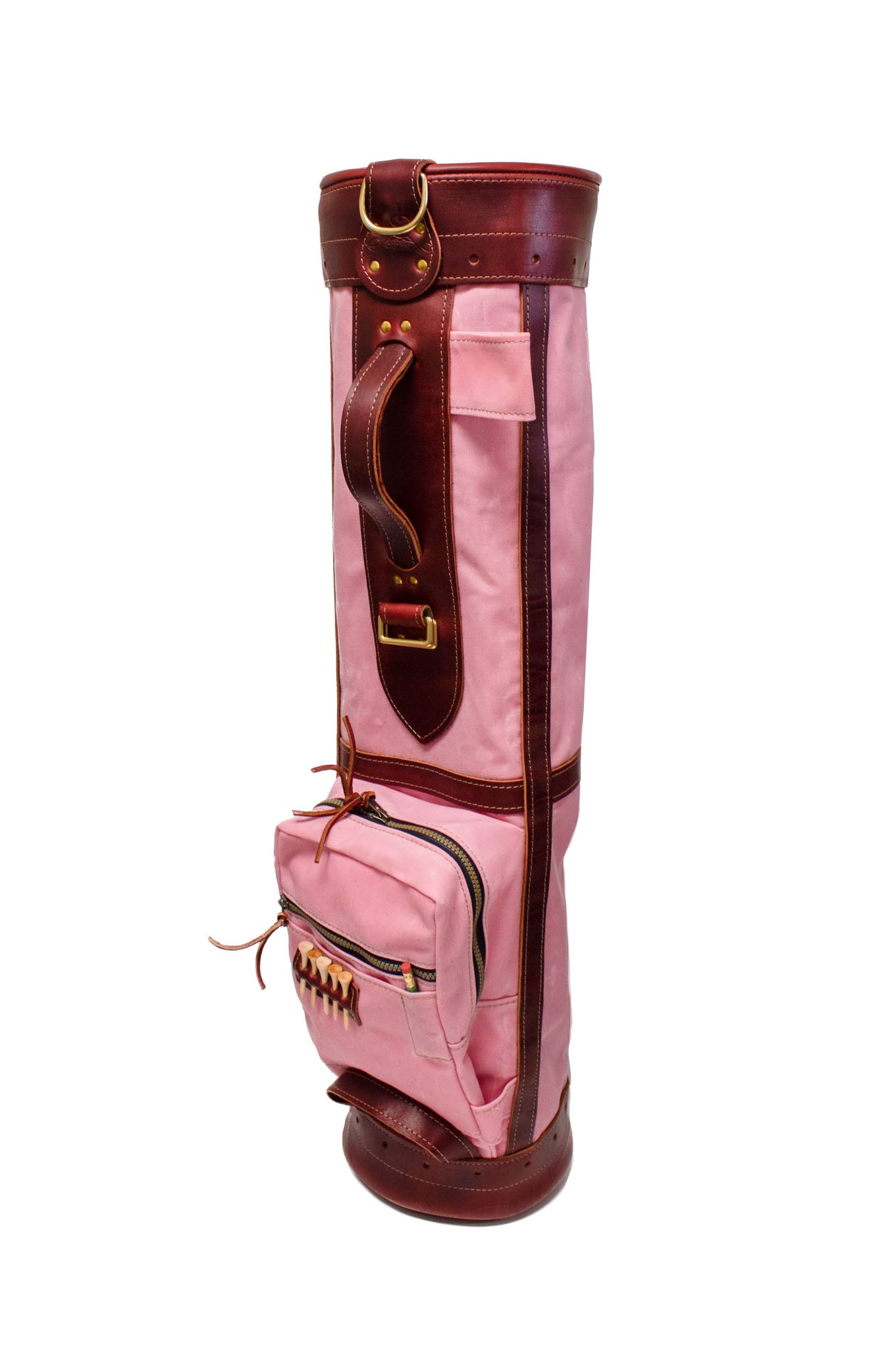 Light Pink and Burgundy Leather Sunday Style Golf Bag- Steurer & Jacoby