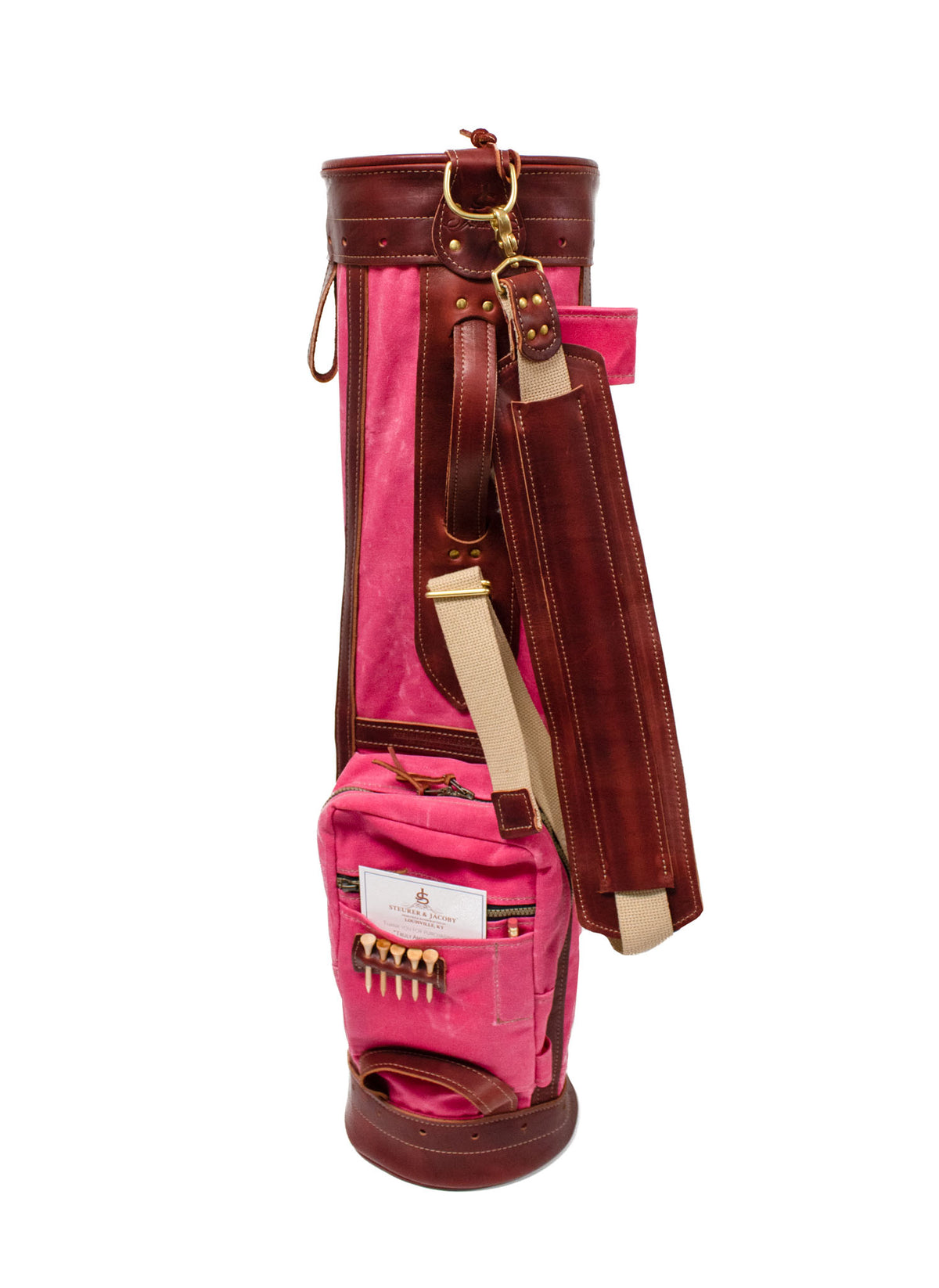 Pink and Burgundy Leather Sunday Style Golf Bag- Steurer & Jacoby