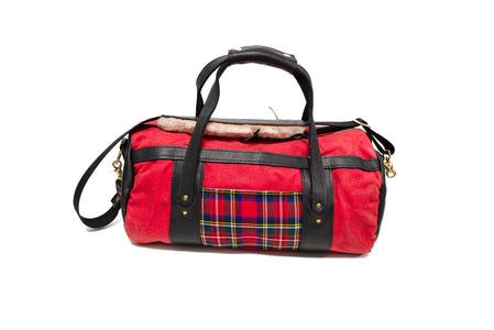 Stewart Prince Charles Tartan with Red Canvas and Black Leather Club Duffel- Steurer & Jacoby