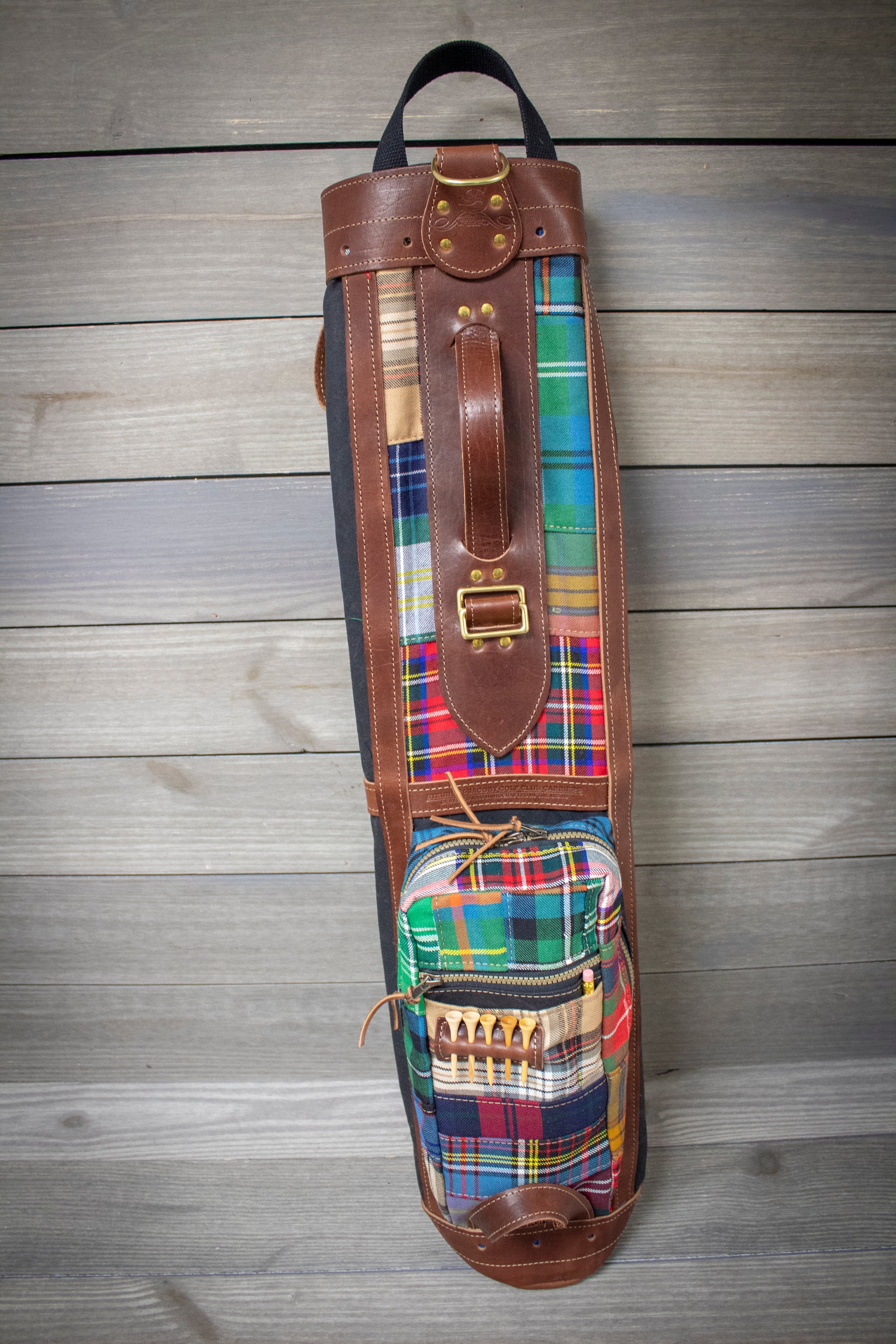 Tartan Patchwork and Black Canvas Pencil  Style Golf Bag- Steurer & Jacoby