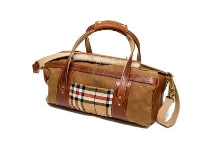 Thomsen Camel Tartan and Chestnut Leather Club Duffel Bag- Steurer & Jacoby