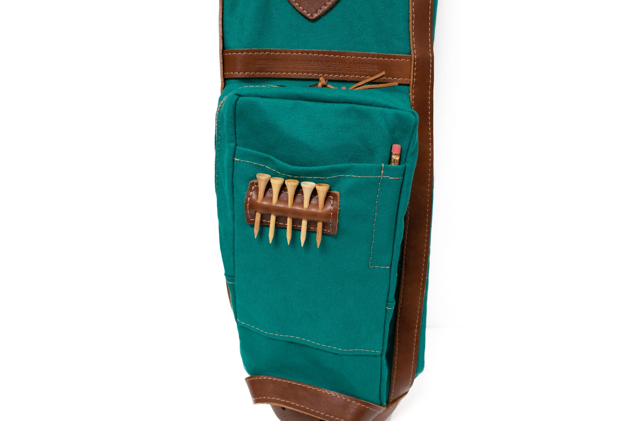 Turquoise and Natural Leather Pencil Style Golf Bag Ball Pocket- Steurer & Jacoby