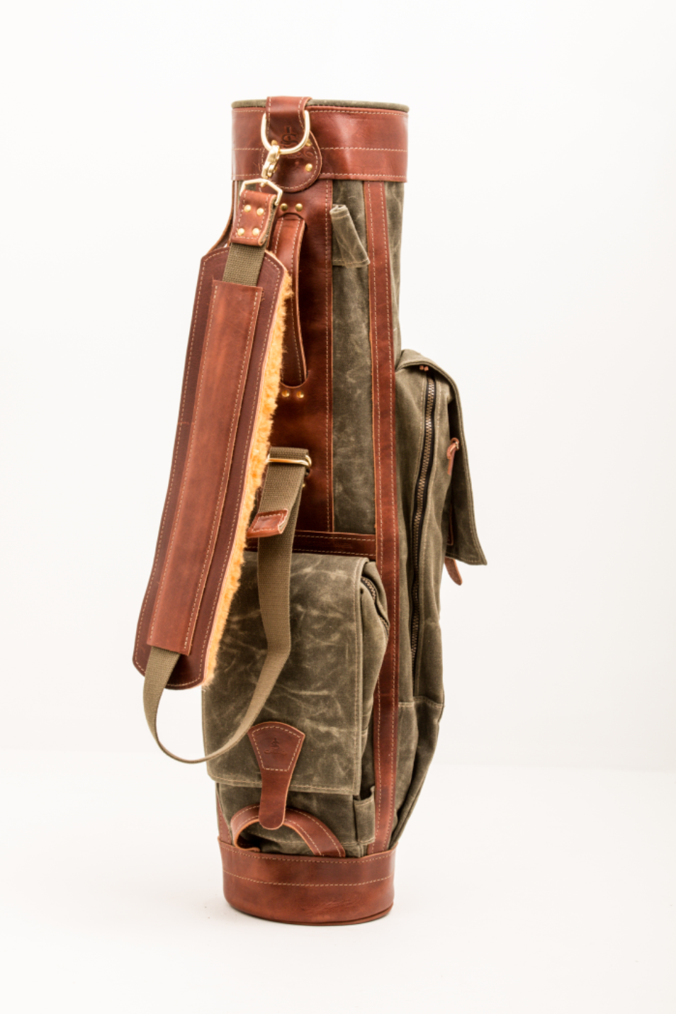 Olive Waxed Cotton Duck Canvas with Chestnut Leather Trim  8" Airliner Tour Style Golf Bag