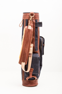 Sunday Golf Bag -  8" | 2 Pockets in Navy with Chestnut Leather 