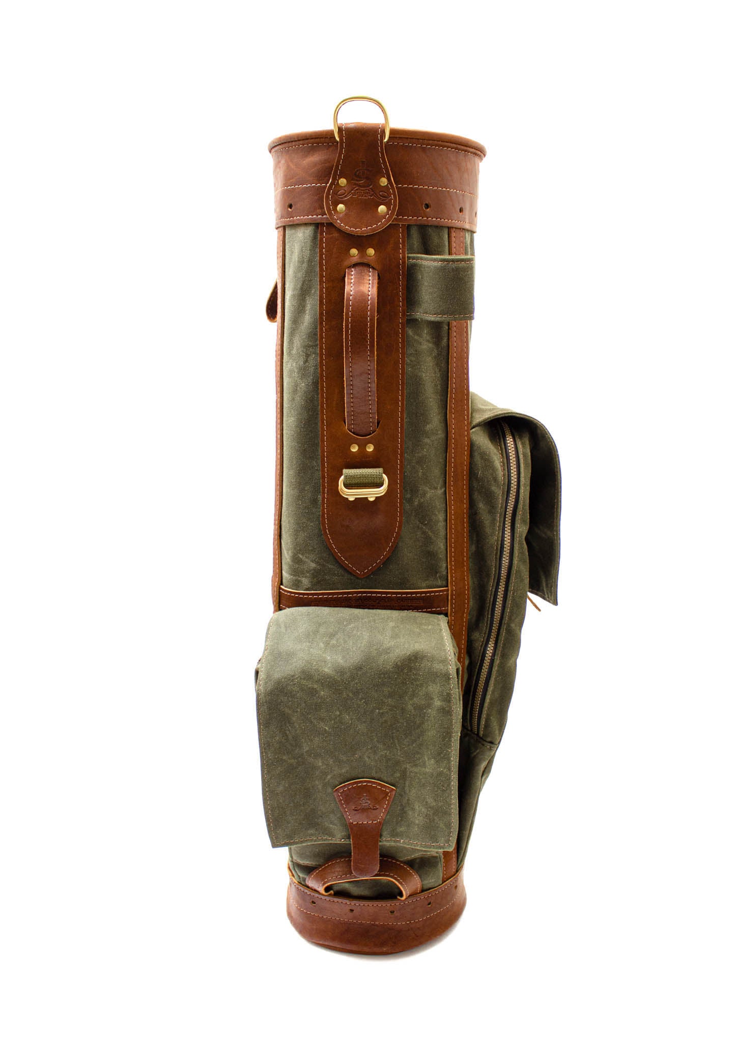 8" Airliner Style Golf Bag- Olive Waxed Canvas & Chestnut Leather- Steurer & Jacoby