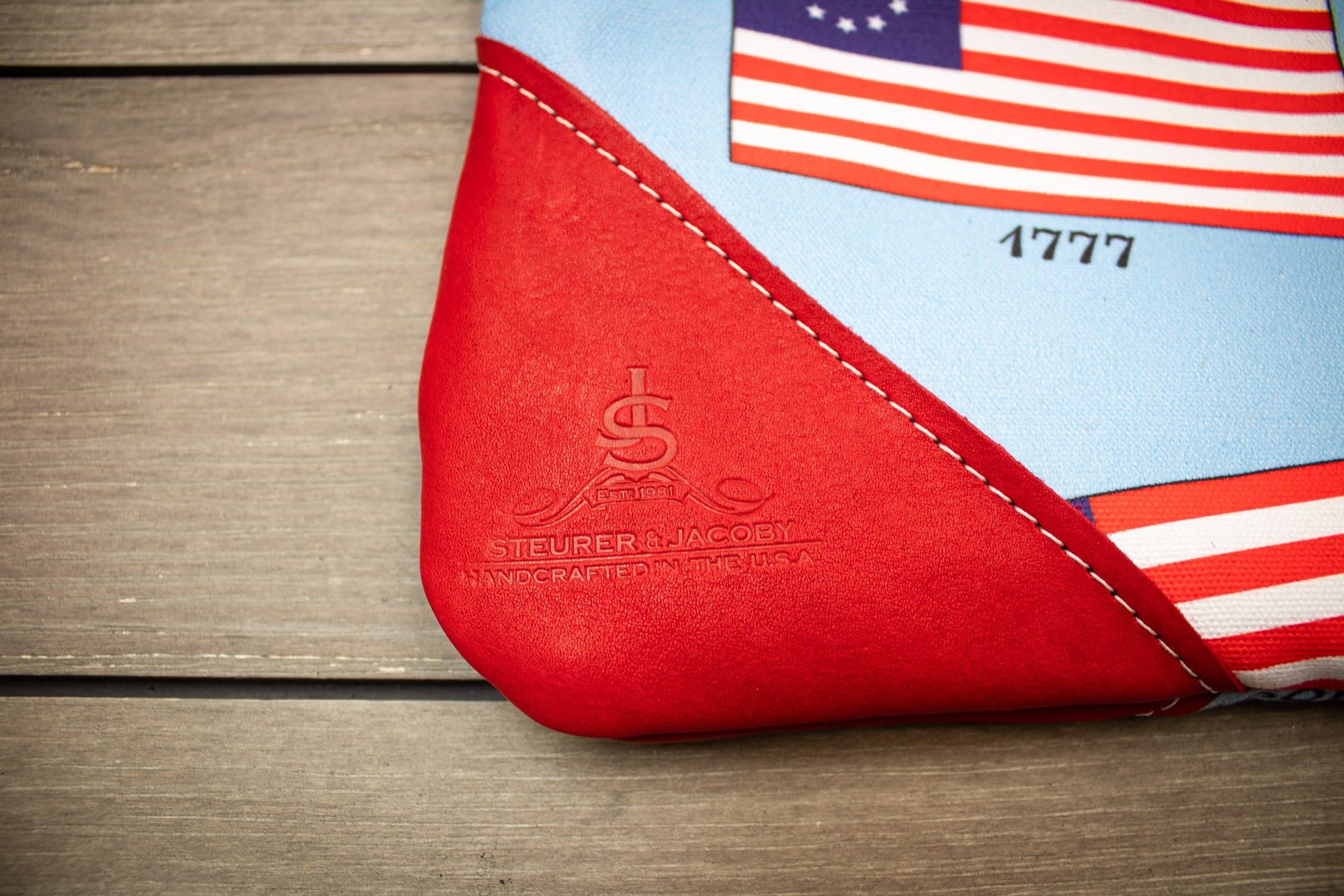History of American Flags Valuables Pouch Red Leather Side- Steurer & Jacoby