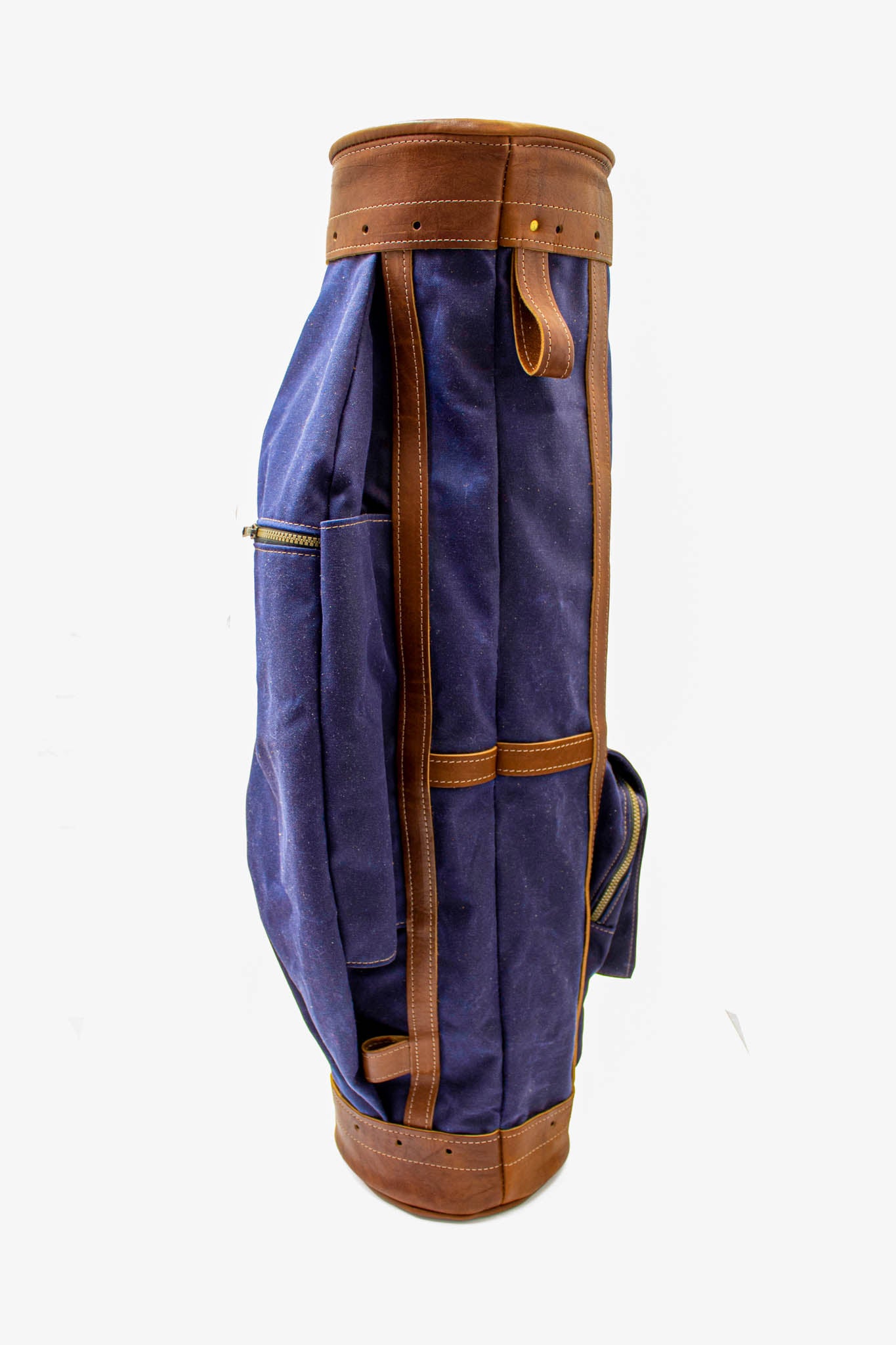 Leather & Waxed Canvas Classic Staff Golf Bag- Navy with Chestnut Leather