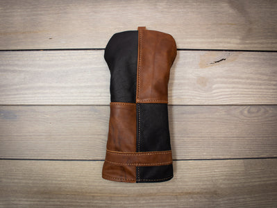 Black & Chestnut Leather Designer Style Golf Driver Cover- Steurer & Jacoby
