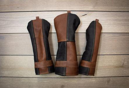 Black & Chestnut Leather Designer Style Golf Headcovers- Steurer & Jacoby